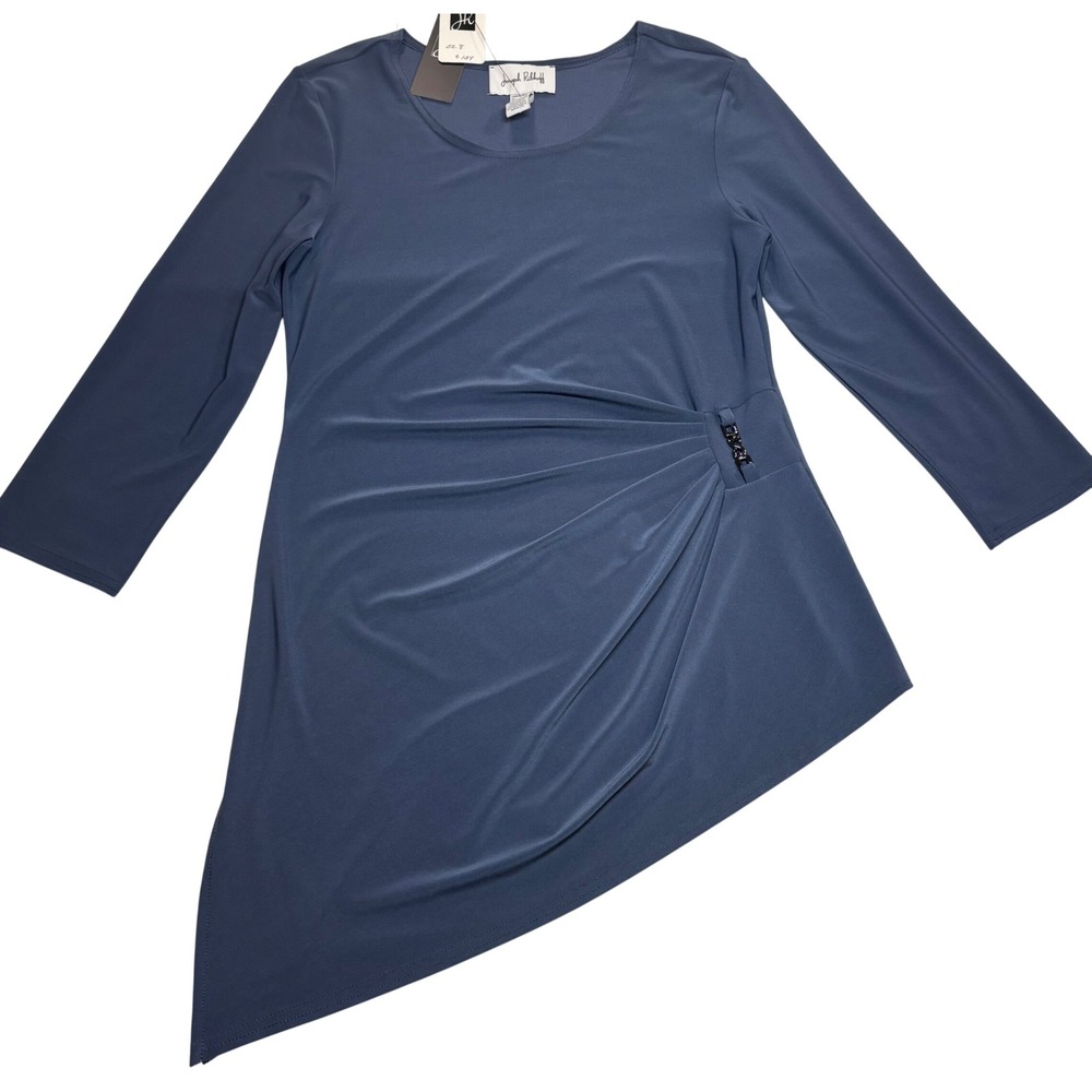 Joseph Ribkoff Tunic Women Slate Blue NWT Asymmetric Ruched Chain 8